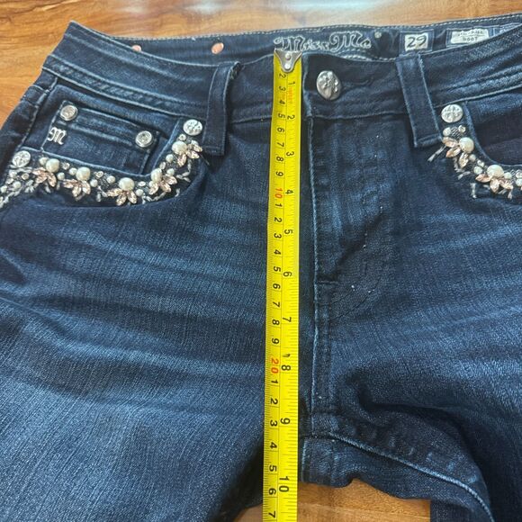 Miss Me MP724982 Pearl & Rhinestone Front Pocket Dark Wash Bootcut Jeans. - Picture 10 of 16